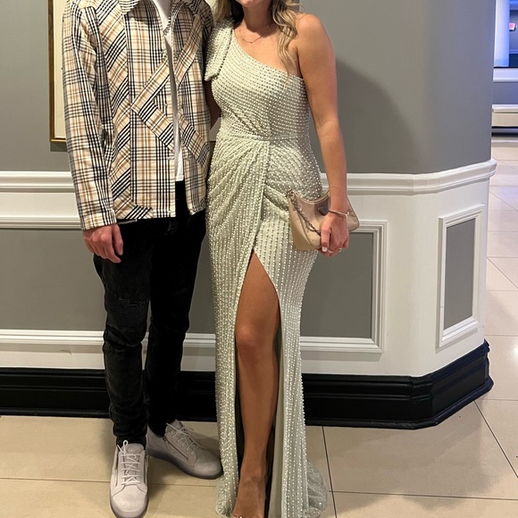 Mac Duggal One-Shoulder Pearl Gown - Picture 4 of 4